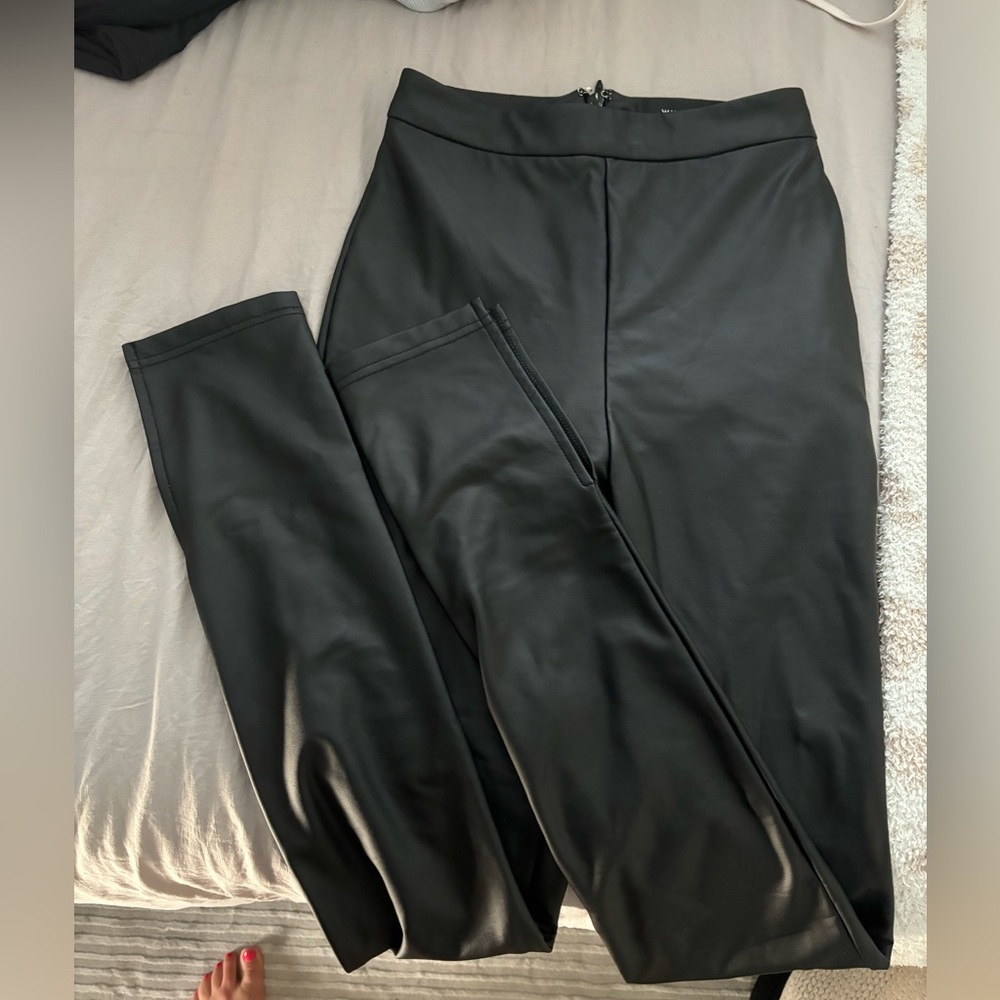 Worn once! white fox black pleather pant size XS